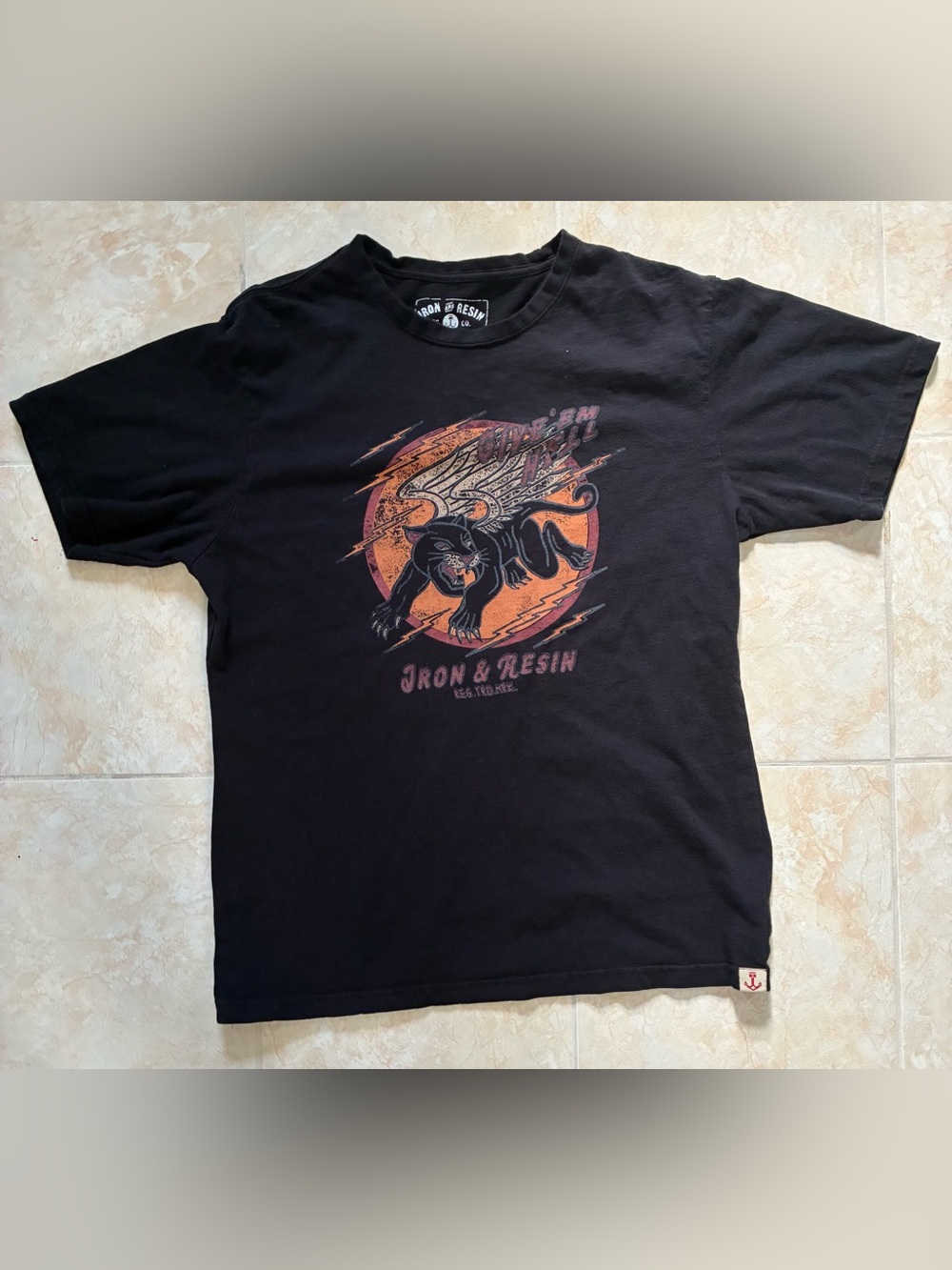 Iron & Resin Black Short-Sleeve Tee with Orange Panther Graphic